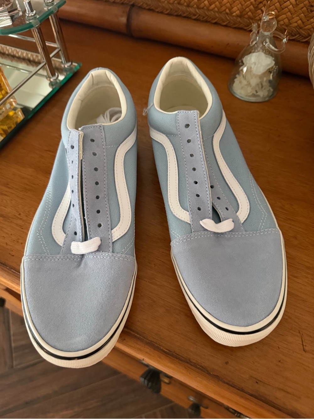 Vans Men’s Light Blue Suede & Canvas Old Skool Sneakers with White Stripe